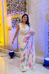 Kumud Off White Organza Silk Saree